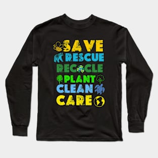 Save Bees Rescue Animals Recycle Plastict Earth Day 2024 Long Sleeve T-Shirt